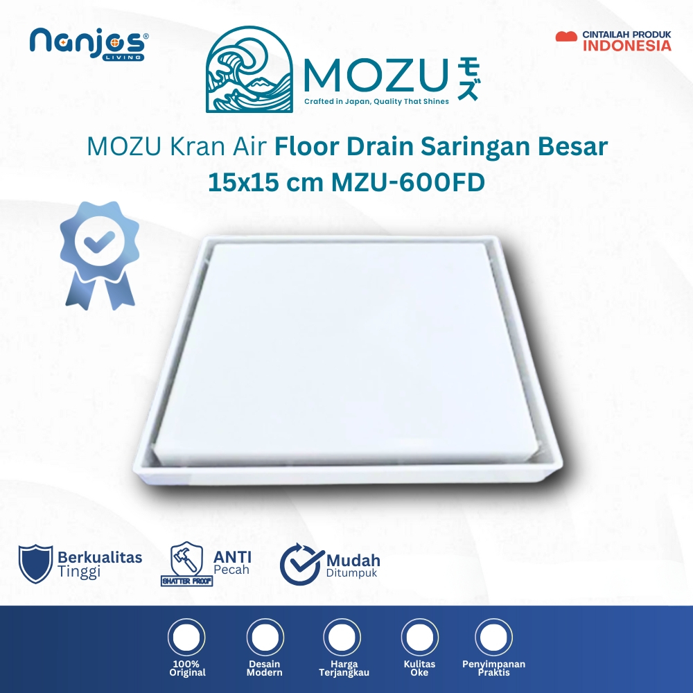 MOZU - Floor Drain Strainer Saringan Got Kamar Mandi Afur Lantai MZU-600FD ABS Besar 15x15 CM Toto