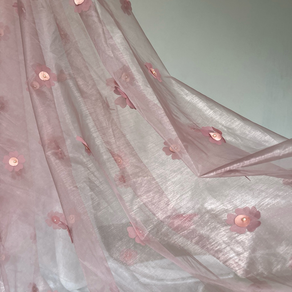 Kain Organdi Kaca Motif 3D | Bahan Organza Motif Timbul