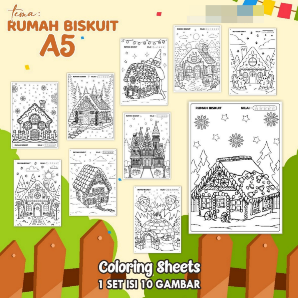 

KERTAS GAMBAR MEWARNAI TEMA [RUMAH BISKUIT] A5 ISI 10 LEMBAR - COLORING SHEET FOR KIDS READY STOCK