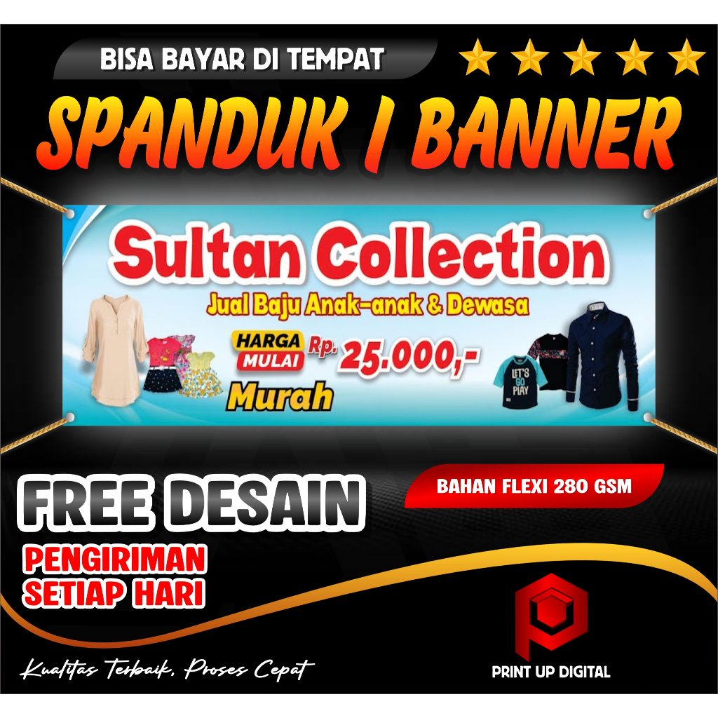 CETAK SPANDUK TOKO PAKAIAN DAN SEPATU, TERLARIS HARGA MURAH DAN TERJANGKAU, DESAIN BELUM ADA KAMI SI