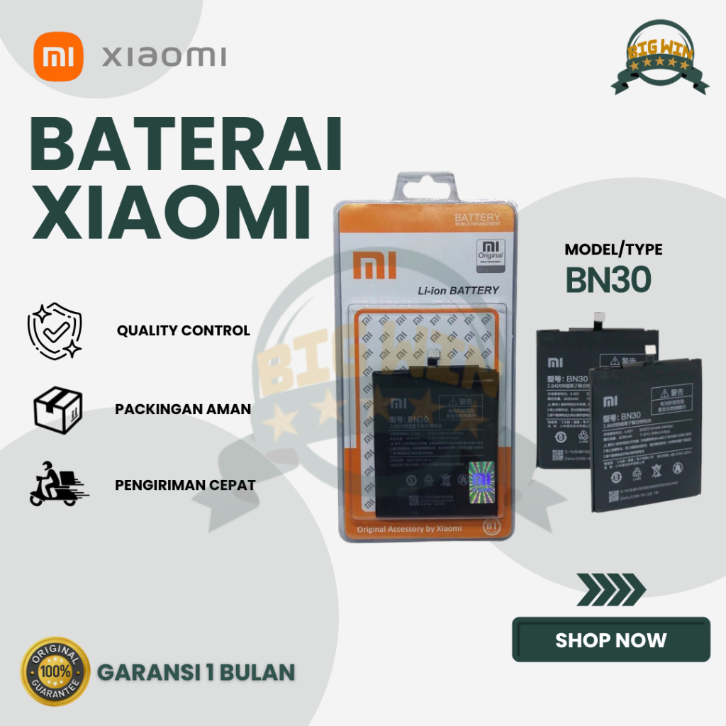 BATERAI BATTERY XIAOMI BN30 XIAOMI REDMI REDMI 4A DOUBLE [IC POWER] ORIGINAL