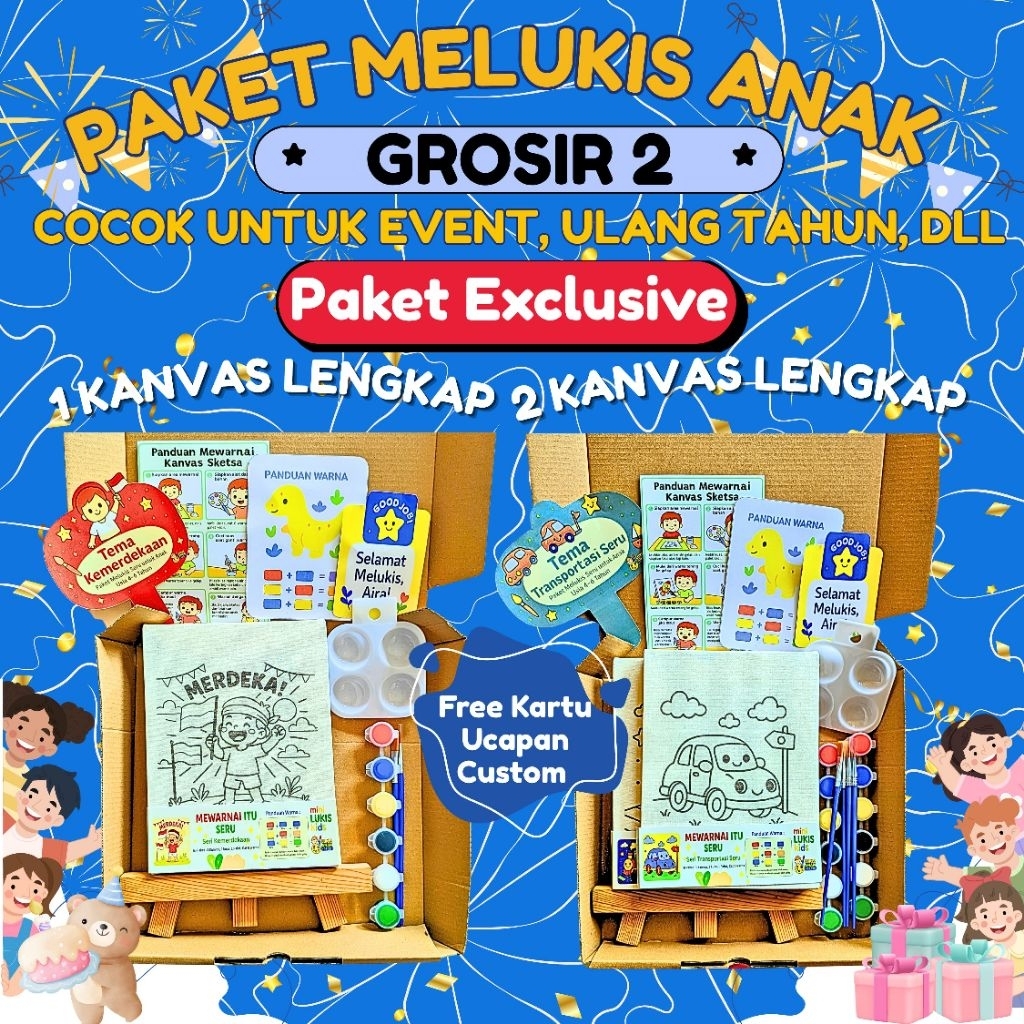 

[LukisAnakKreatif] ** PAKET 2 KANVAS** Paket Exclusive Melukis Anak Untuk Event & Souvenir - Grosir Minimal 6 Pcs