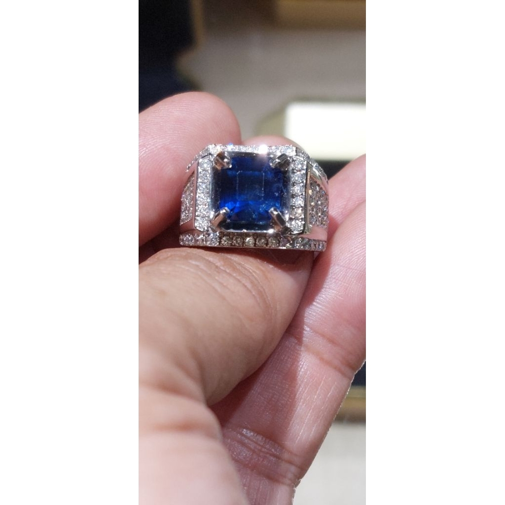 Batu Permata Natural BLUE SAFIR SAPHIRE STAR CEYLON SRILANKA 4.44 CARAT RING EMAS BERLIAN