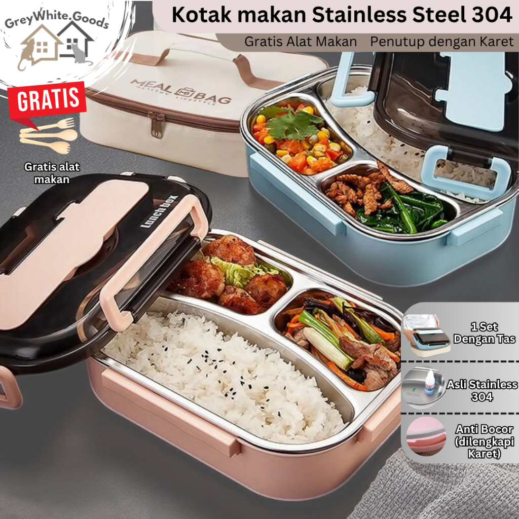 GOJEK GW Kotak Makan Stainless Set Dengan Tas Food Grade 304 High Quality **