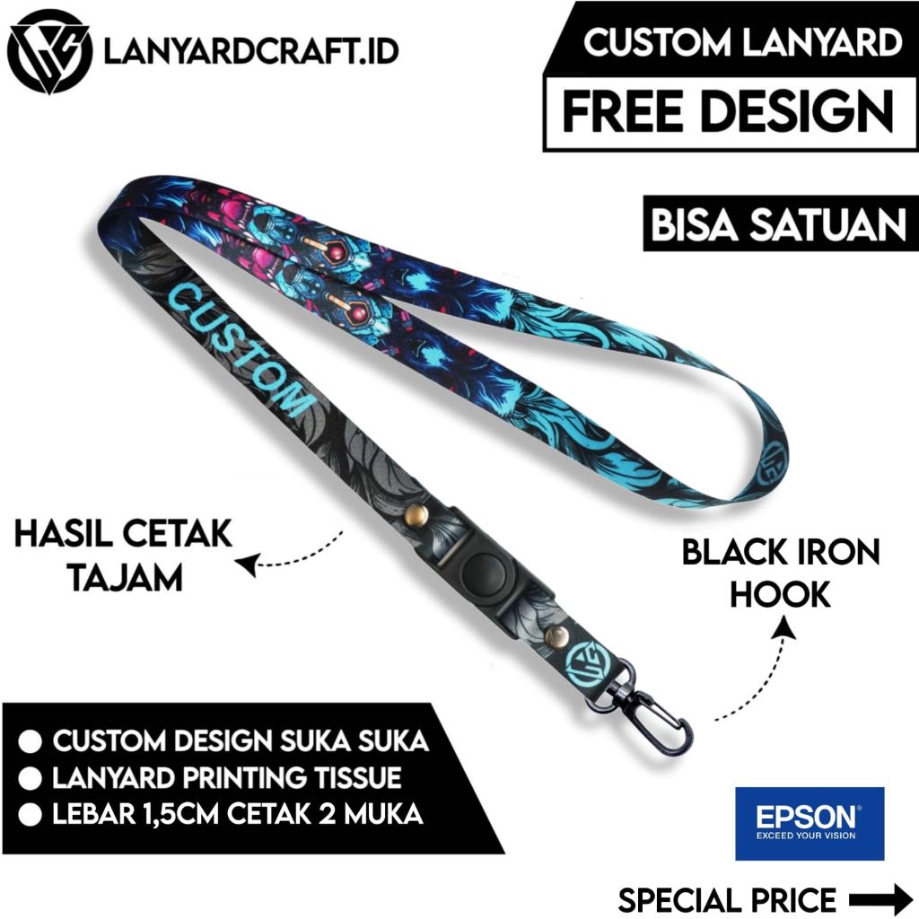 

[CUSTOM SATUAN] Custom Lanyard Size 1,5cm Type SO-BH Lanyard Id Card Printing / Lanyard Custom Desain Satuan