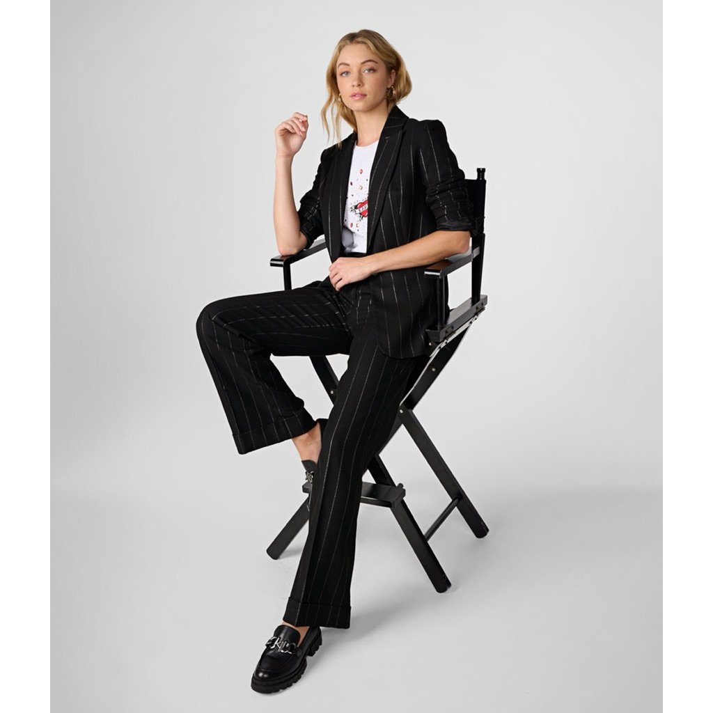 [ KL 16 ] BLAZER & KULOT METALIC PIN STRIPED WIDE LEG BLACK KARL
