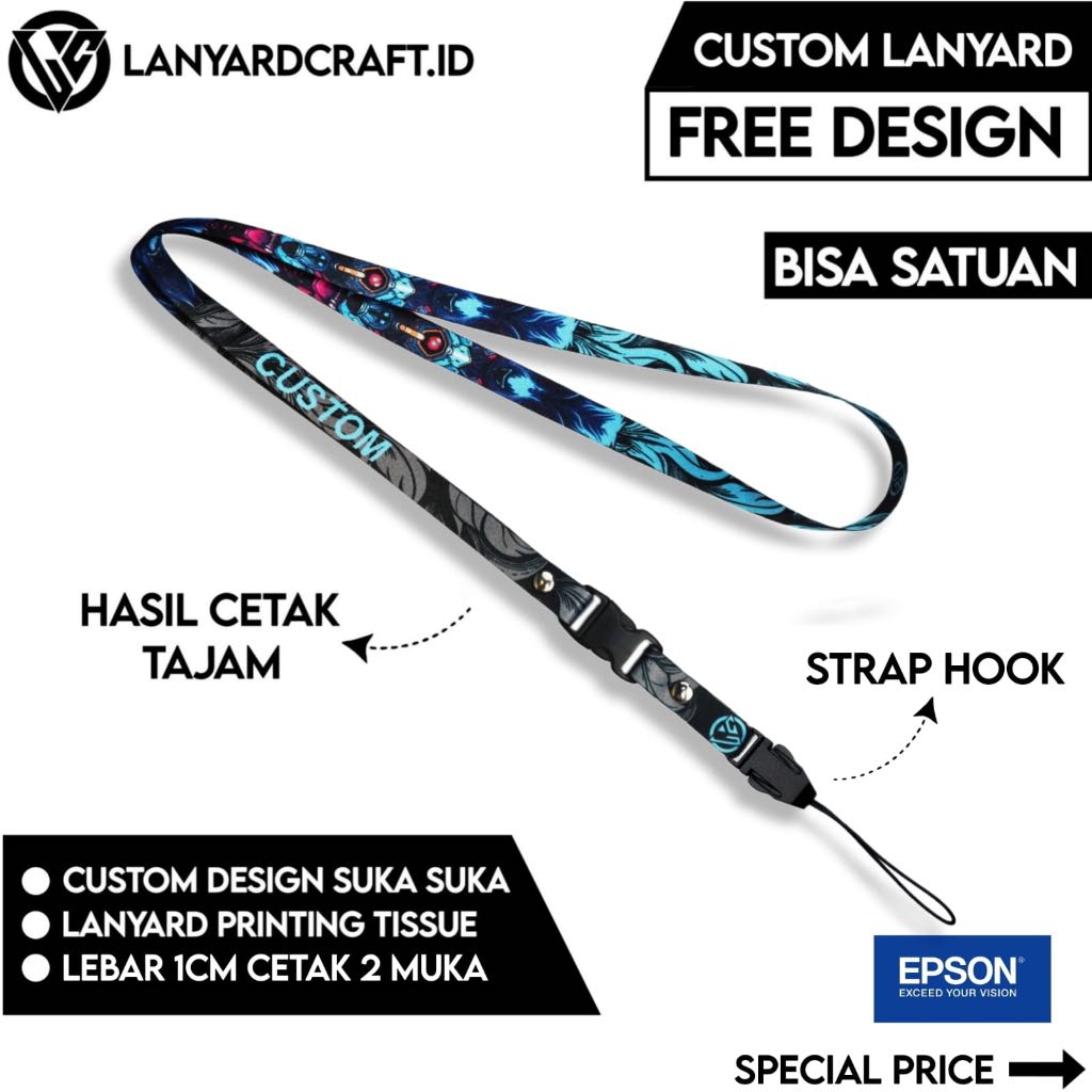 

[CUSTOM SATUAN] Custom Lanyard Size 1cm Type SS-KA Lanyard Id Card Printing / Lanyard Custom Desain Satuan