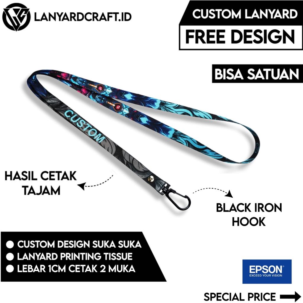 

[CUSTOM SATUAN] Custom Lanyard Size 1cm Type Dogclips Lanyard Id Card Printing / Lanyard Custom Desain Satuan