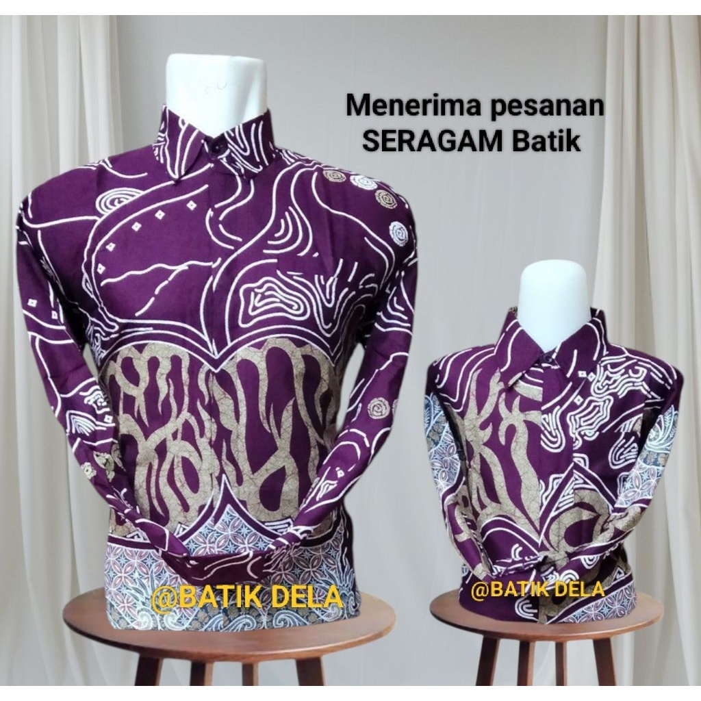 Kemeja batik pria lengan panjang COUPLE Ayah dan Anak ungu terong