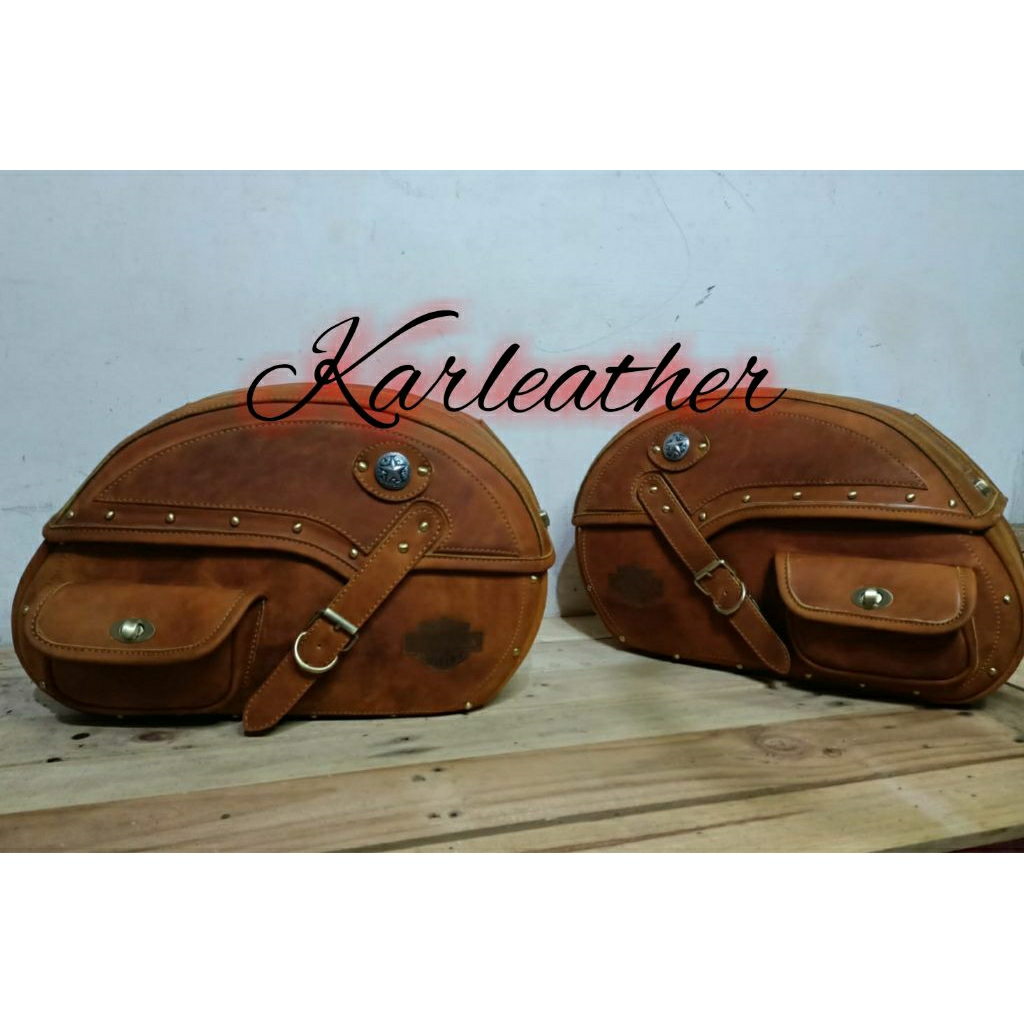 side bag kulit harley davidson,royal enfield,benelli dll