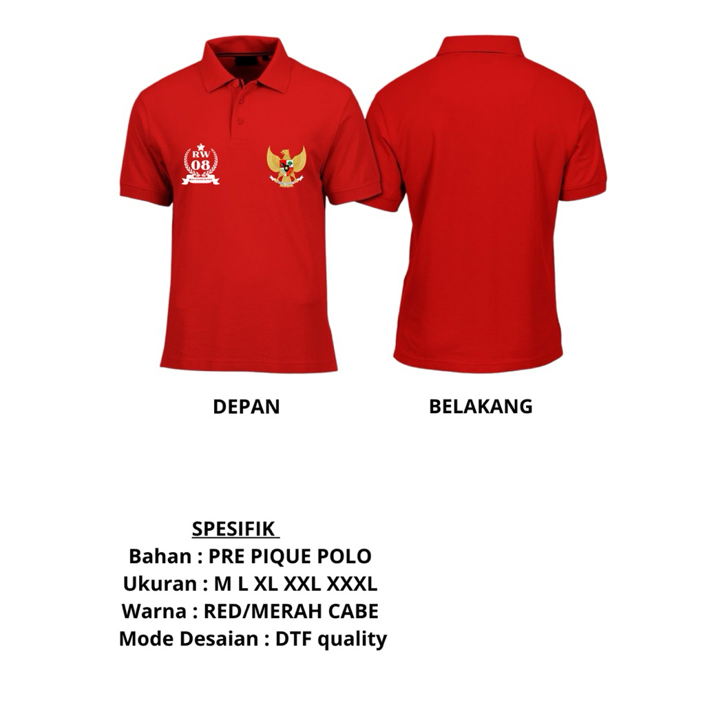 Kaos Polo Kerah Custom Merah/kaos kemerdekaan