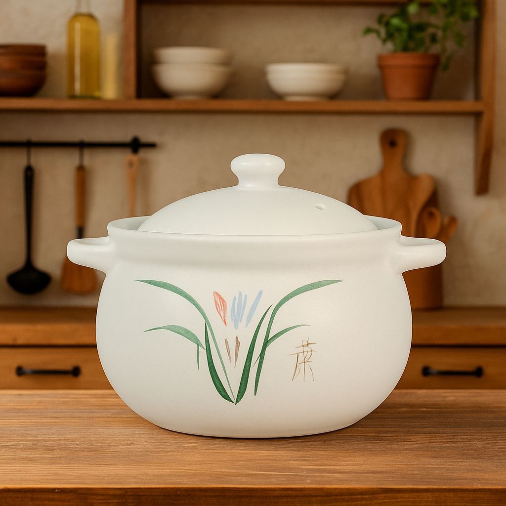 Panci keramik sapo tahu - panci keramik masak obat herbal - tahan panas - 3000ml model ceper