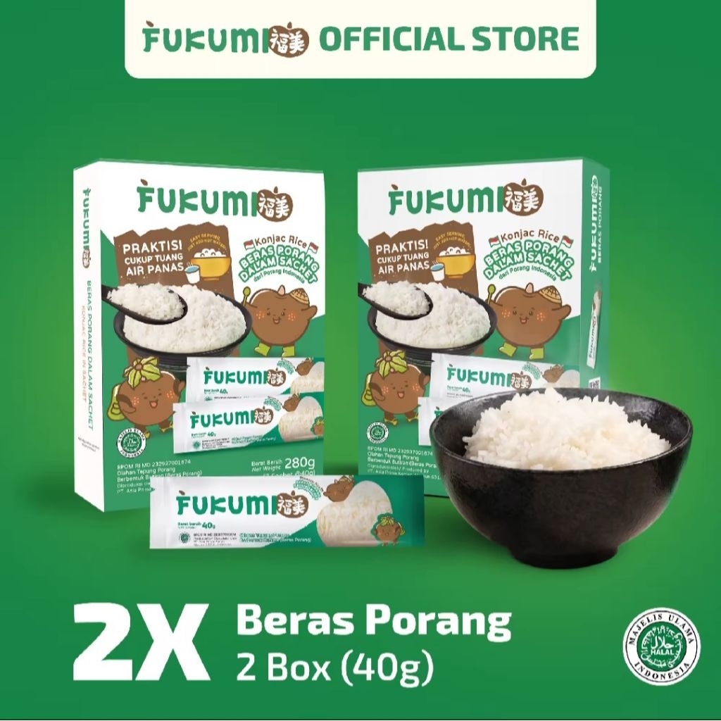

fukumi beras porang .. dpt 2box .. 1 box nya isi 7 sachet .. siap kirim dihari yang sama