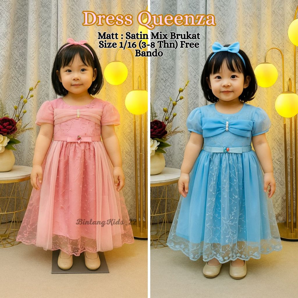 DRESS GAUN BROKAT PESTA ANAK FREE BANDO USIA 3-8 TAHUN / BAJU DRESS ULANG TAHUN ANAK PEREMPUAN / DRE
