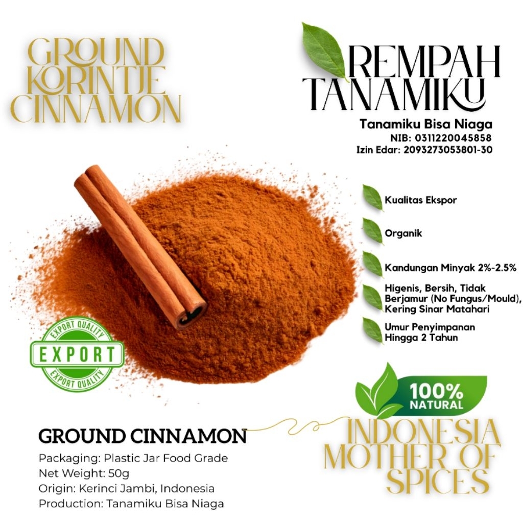 

Bubuk Kayu Manis Korintje 50 gram Kualitas Ekspor Higenis Aman Dikonsumsi