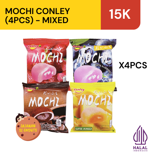 

Mochi Conley 4 pcs Rasa Mixed Strawberry Chocolate Mango Snack Halal Viral