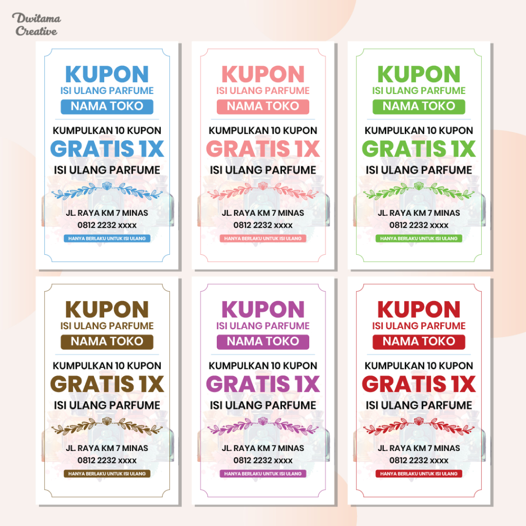 

(100 pcs) Kupon Isi Ulang Parfum - Custom Nama Toko
