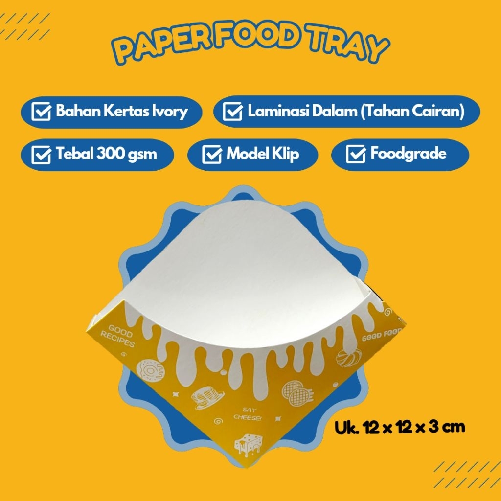 Paper Food Tray, Tray Cheese Coin Ukuran 12 x 12 x 3 cm Motif Warna Kuning