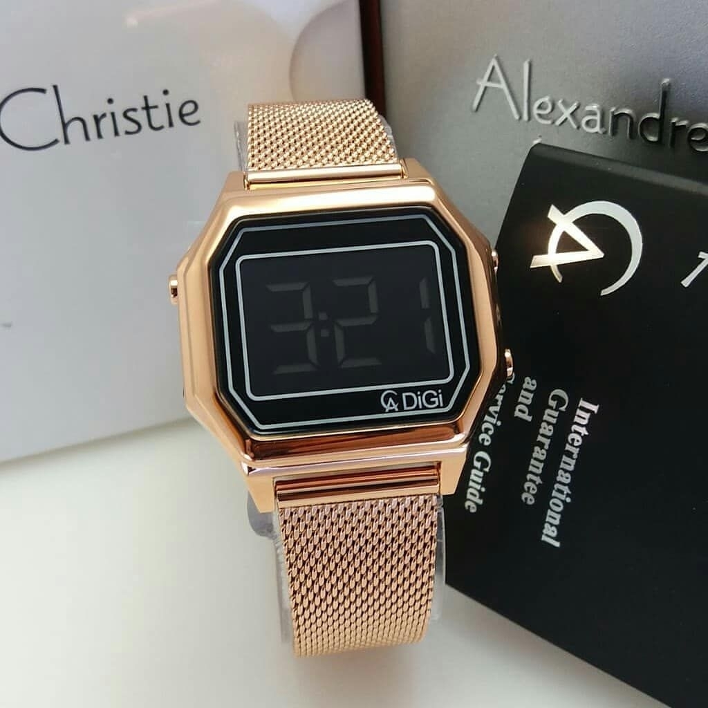 ORIGINAL GARANSI RESMI 1 TAHUN JAM TANGAN WANITA ALEXANDRE CHRISTIE CEWEK DIGITAL RANTAI PASIR STAIN