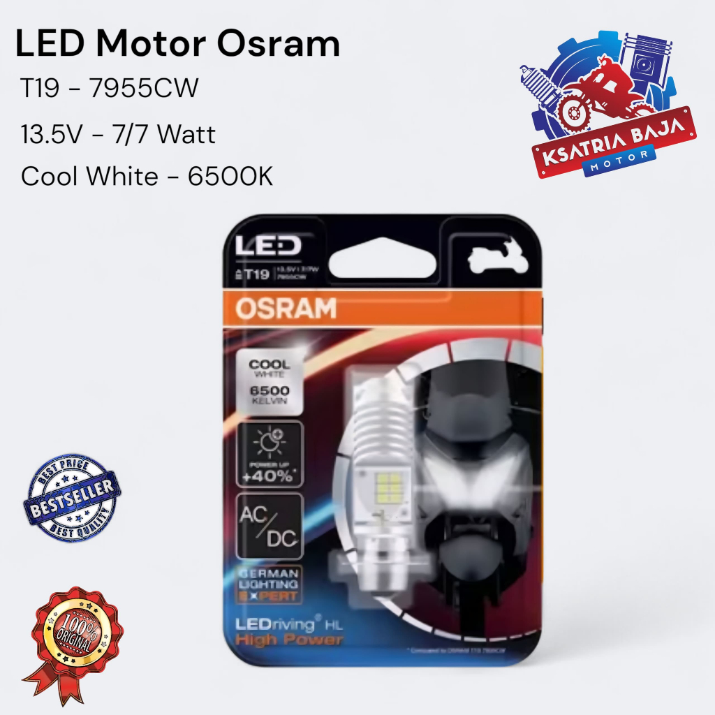 ORIGINAL BOHLAM DEPAN T19 LED KAKI 1 PUTIH OSRAM LAMPU MOTOR BEBEK MATIC K1 AC/DC 13,5V 7/7W  COOL W