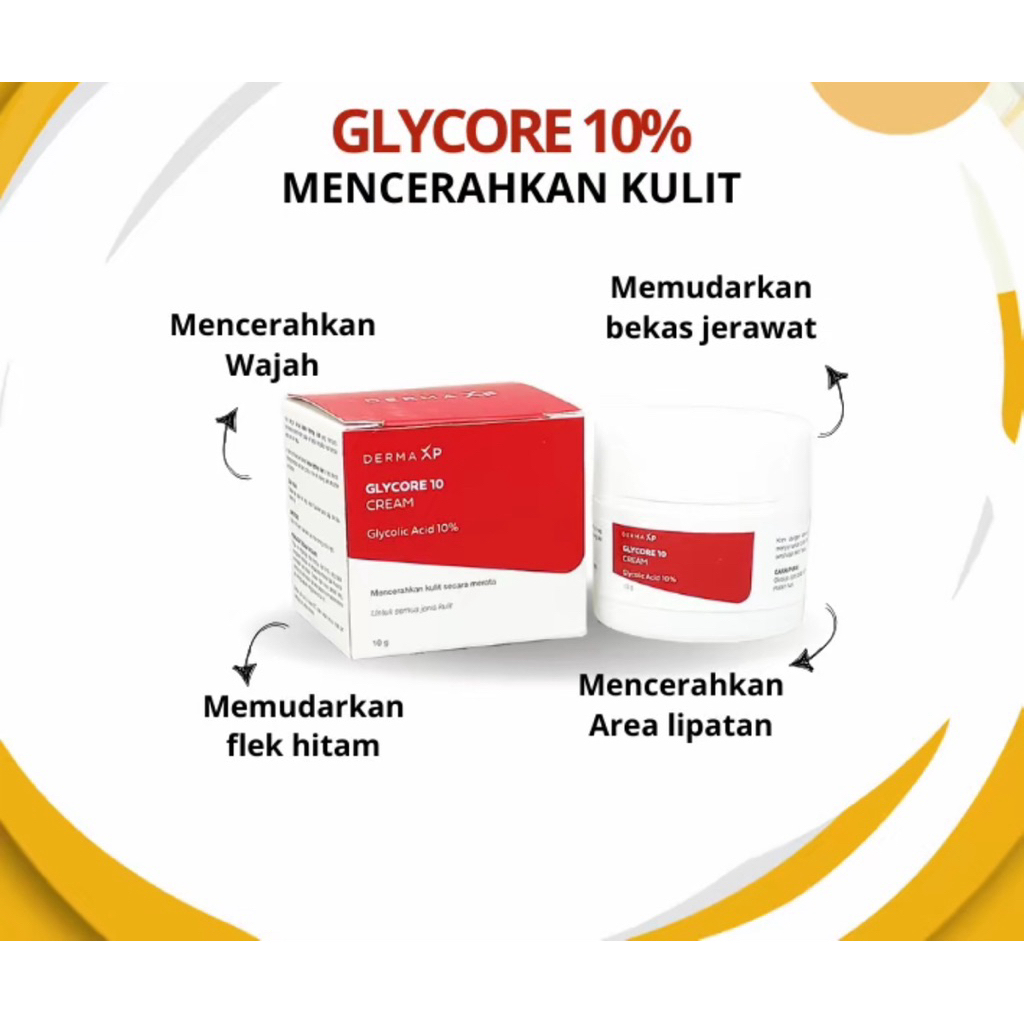 GLYCORE 10% ORIGINAL KRIM PENCERAH WAJAH, FLEK HITAM, JERAWAT
