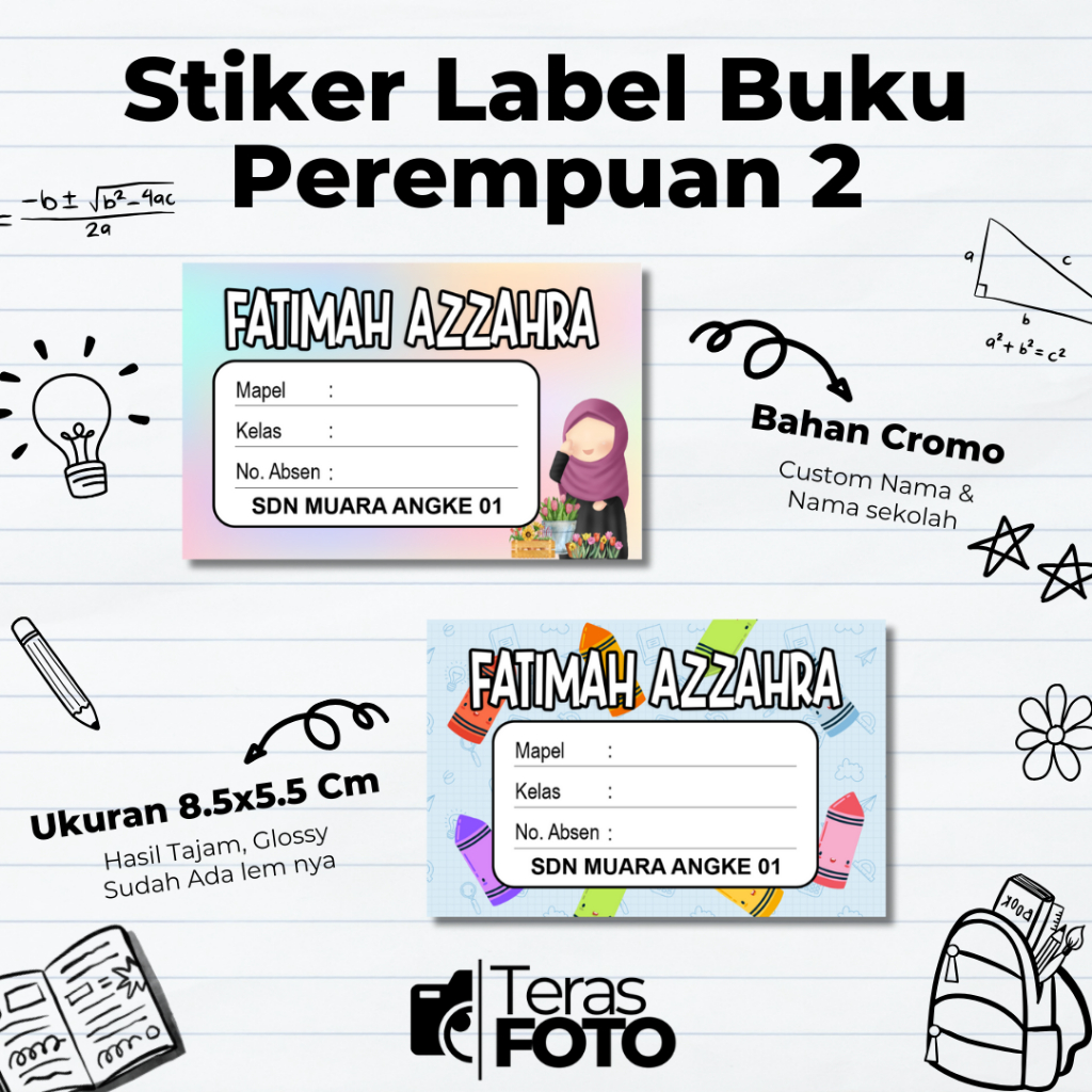 

(25pcs) Stiker Mata Pelajaran Custom Nama Motif Cewek Part 2 Stiker Mapel Label Buku Pelajaran