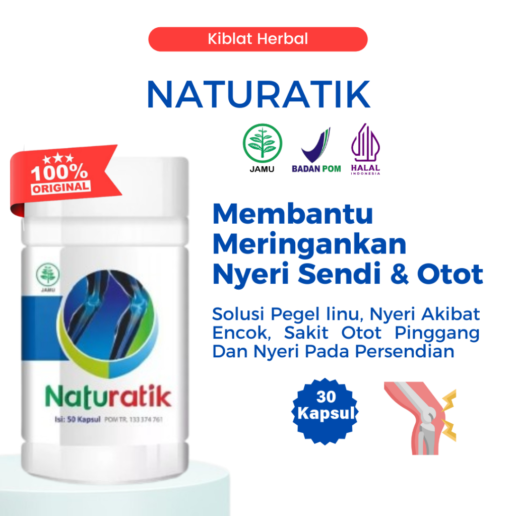 Naturatik Kapsul Obat Herbal Sakit pinggang Bokong Pelumas SENDI Asam Urat Rematik Encok Nyeri lutut