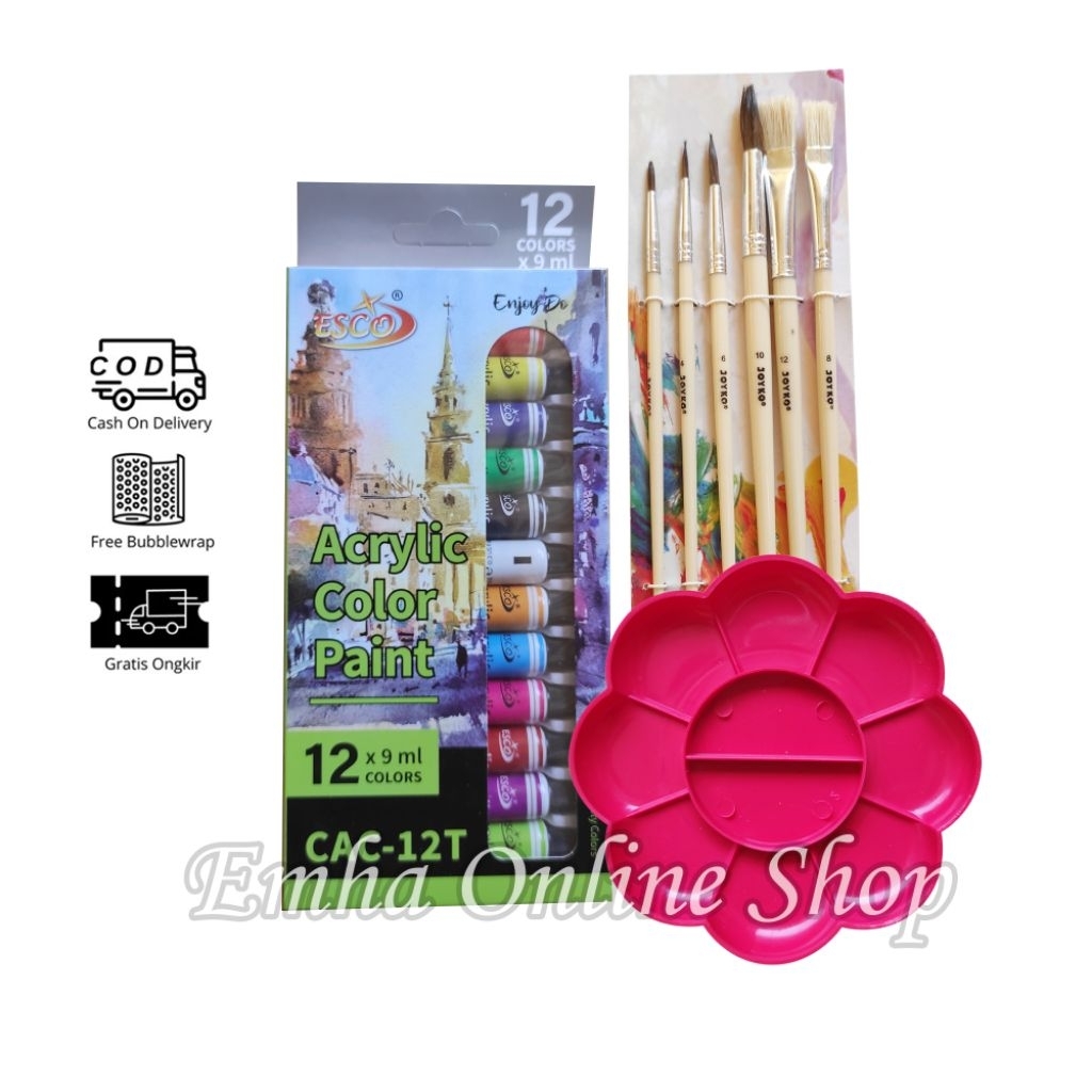 

Paket Lukis Cat Acrylic 12 Warna 6 Ukuran Kuas Palet Set Melukis Lengkap Murah Stationery Color Akrilik