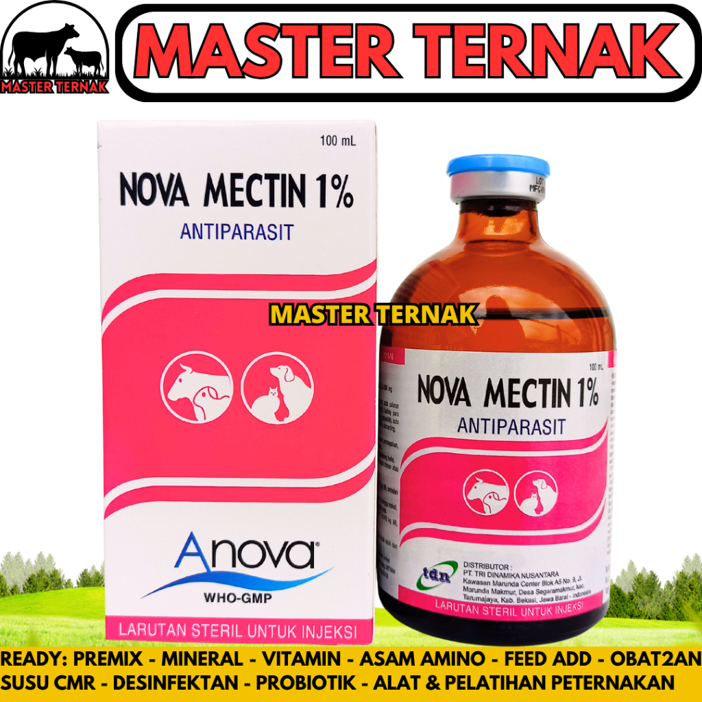 NOVA MECTIN 1% 100ml - Obat Anti Parasit Hewan Gatal Scabies Gudig Kutu Cacing Hewan Sapi Kambing Do