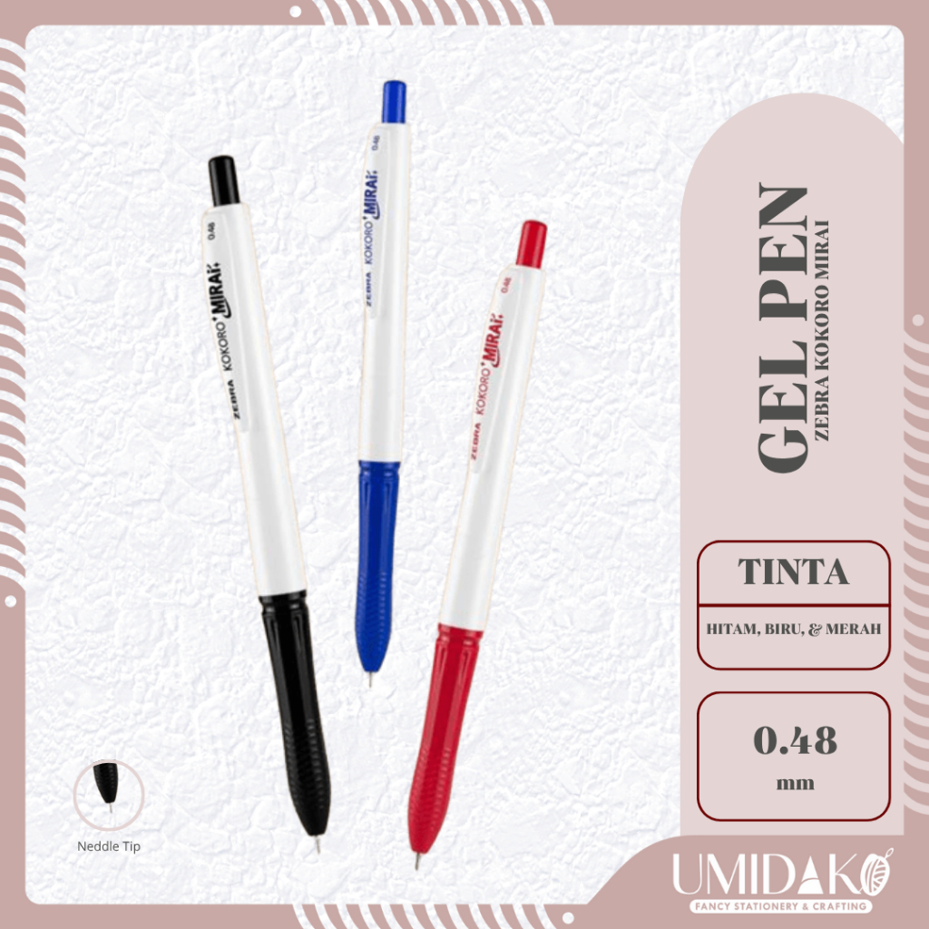 

[UMIDAKO] ZEBRA KOKORO MIRAI 0.48 MM | GEL PEN KOKORO MIRAI 0.48 MM TINTA HITAM BIRU MERAH