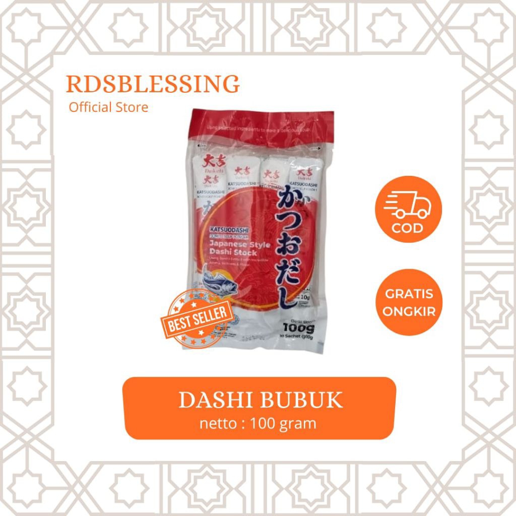 

Dashi bubuk halal 100 gram (kemasan stik) / bonito soup powder