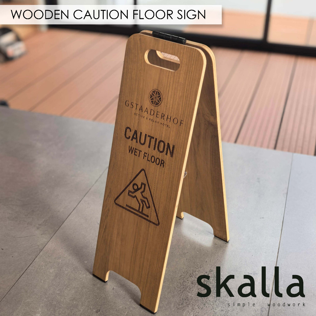 

Caution wet floor Sign kayu - Papan peringatan awas lantai basah- Warning Wet floor sign kayu