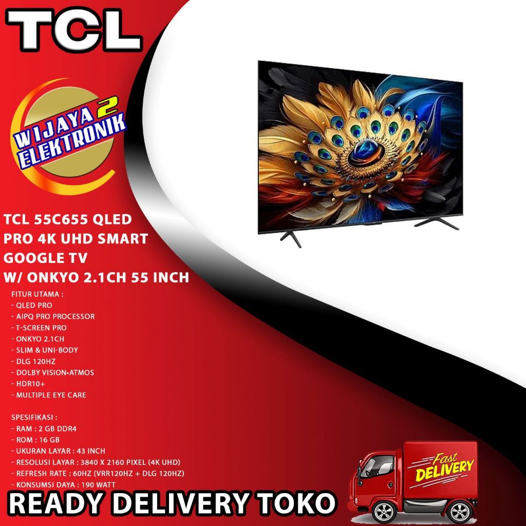TCL 55C655 QLED TV Google TV DLG 120Hz & 144Hz VRR Dolby Vision & Atmos AiPQ Processor New