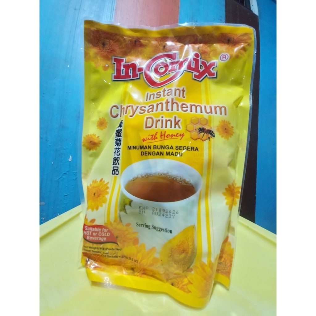 

Incomix Chrysanthemum In-Comix Chrysanthemum Tea with Honey (18×18gr) Minuman Bunga Segera dengan Madu