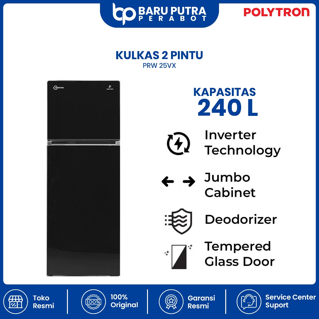 POLYTRON Kulkas 2 Pintu Belleza Jumbo Inverter 240 Liter Inverter PRW 25VX