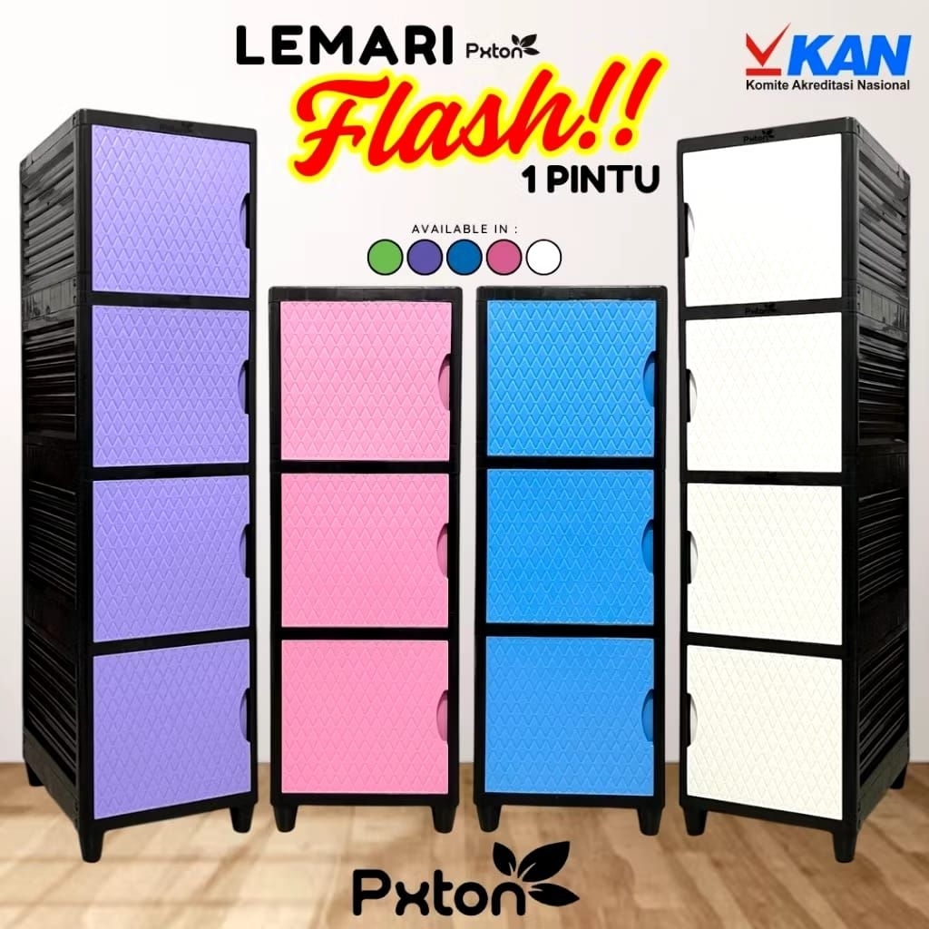 Lemari Pxton Flash 1pintu 4 Susun Bahan Plastik Tebal Kokoh UK 30x35x157