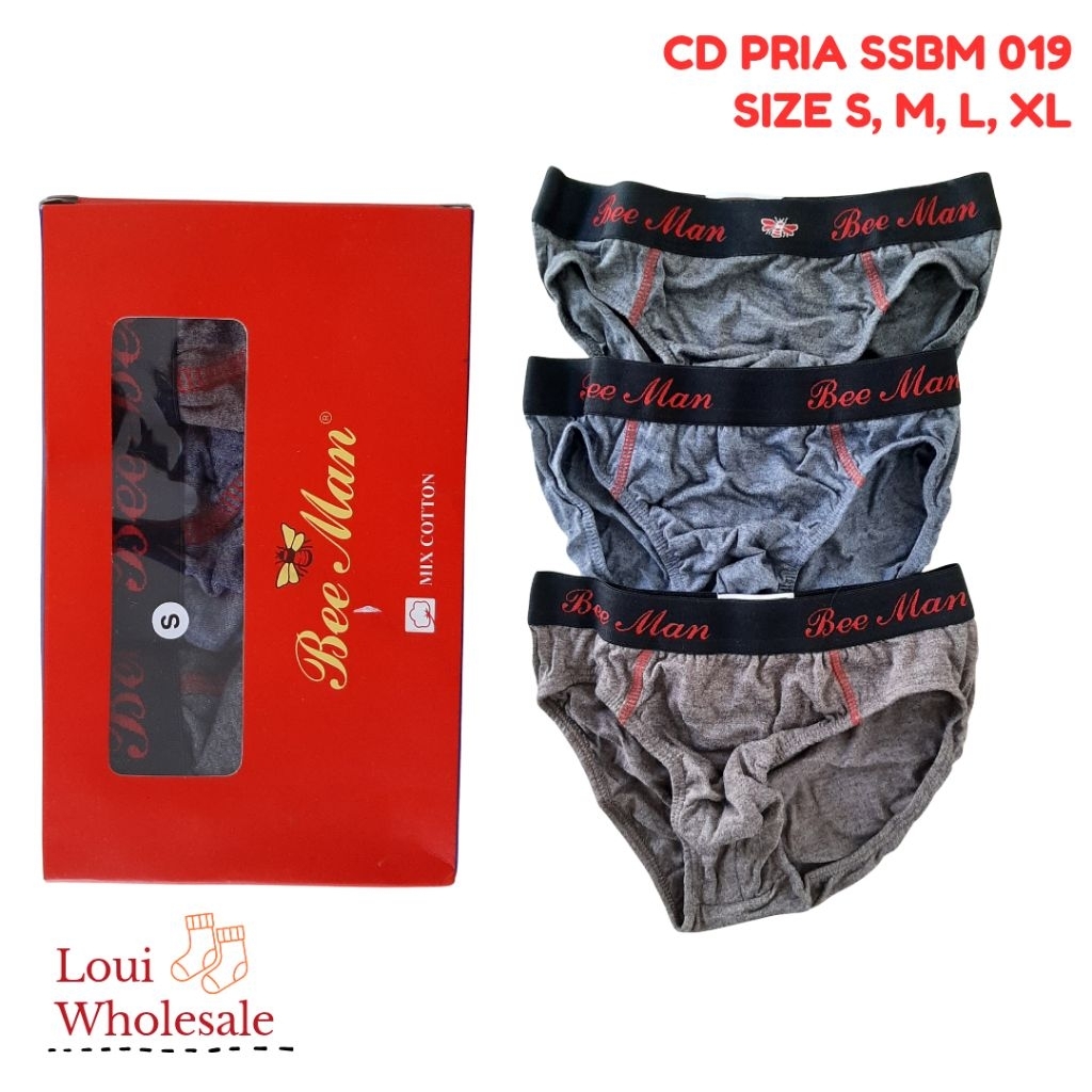 3 pcs Celana Dalam Pria Bee Man / Celana Dalam Laki-Laki Bahan Katun SSBM 019
