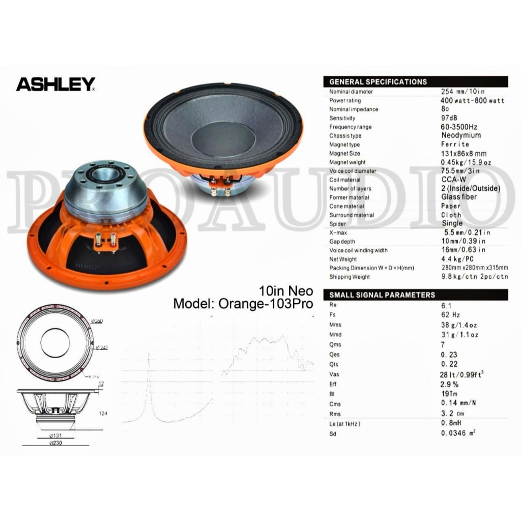SPEAKER KOMPONEN ASHLEY ORANGE 103PRO ORIGINAL/ Speaker Component 10 inch Ashley Orange 103 Pro Neo