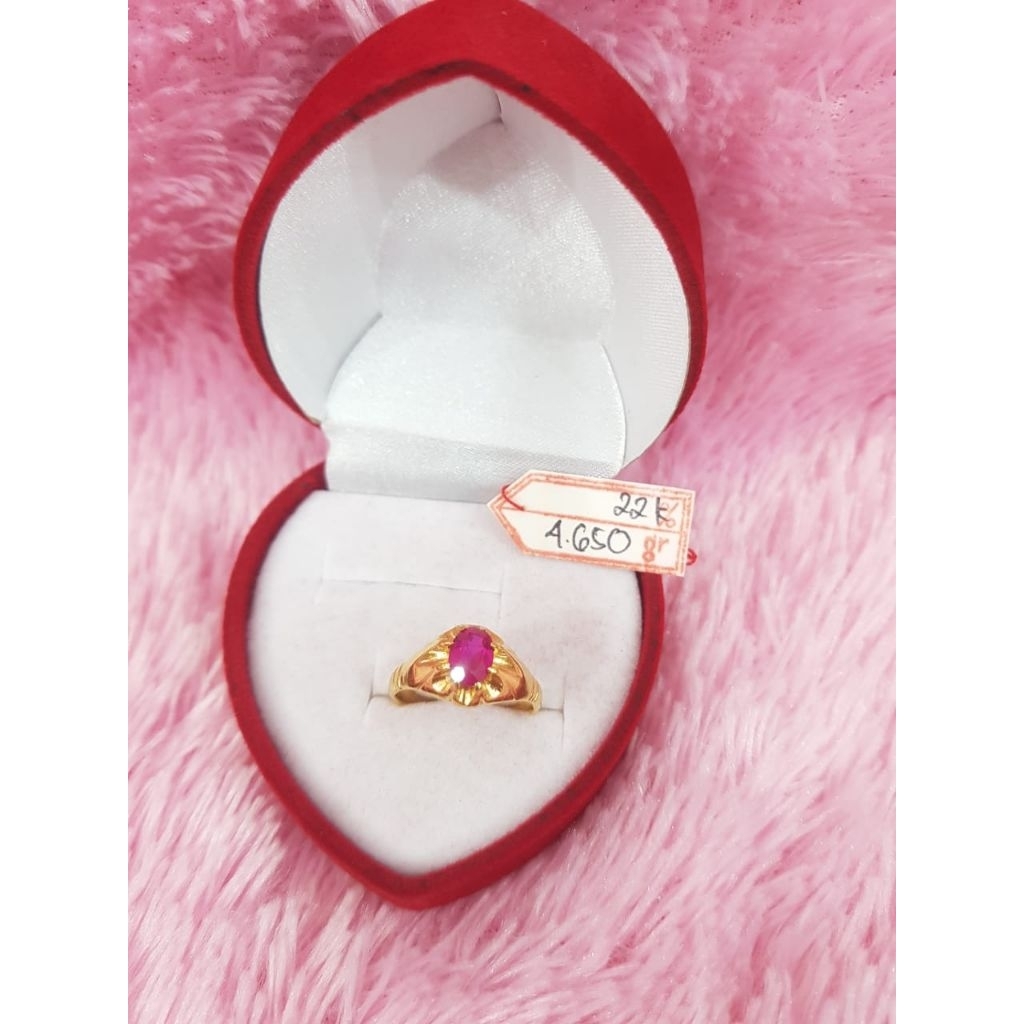 CP908F186F Cincin model waluan permata pink emas kuning asli berat 4.650 no.15 d.1,8 kadar 22k