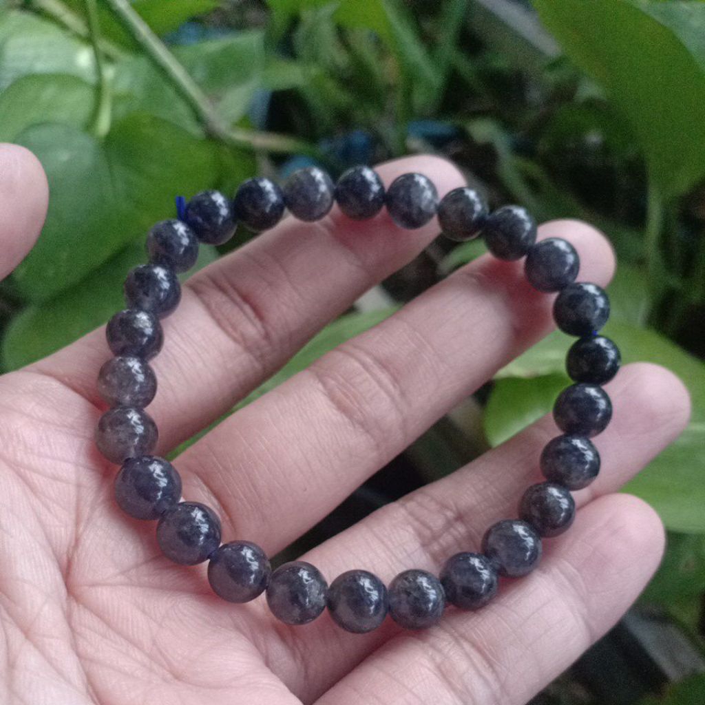 Gelang Batu Alam Natural Iolite Corderiete 3A Bead 7.37mm size 17.5cm Batu Safir Air