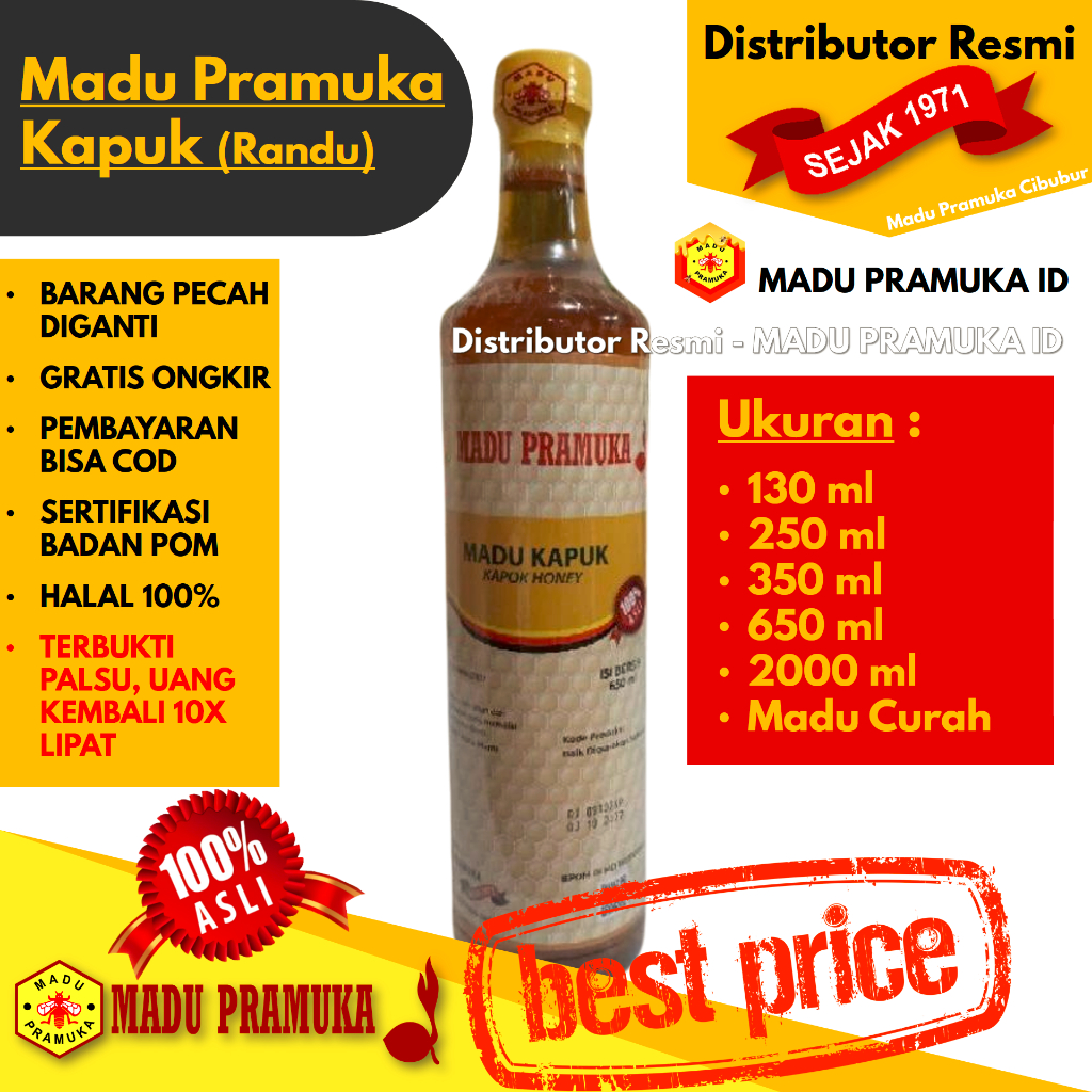 

Madu Pramuka KAPUK (Randu) 130 ML 250 ML 350 ML 650 ML 2000 ML 2 L Liter Curah - Asli Original Alami Murni Murah - Resmi Official Store Star Seller
