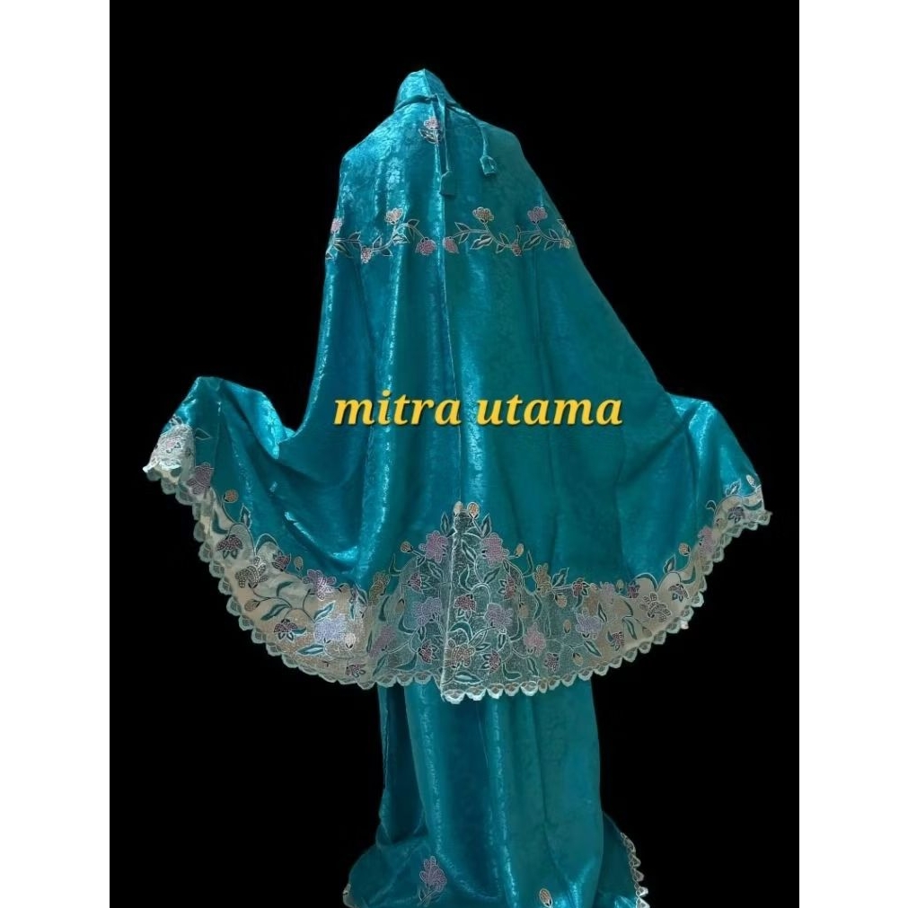 Mukena semi sutera premium yang mewah, cantik dan elegan dengan bordiran berkualitas