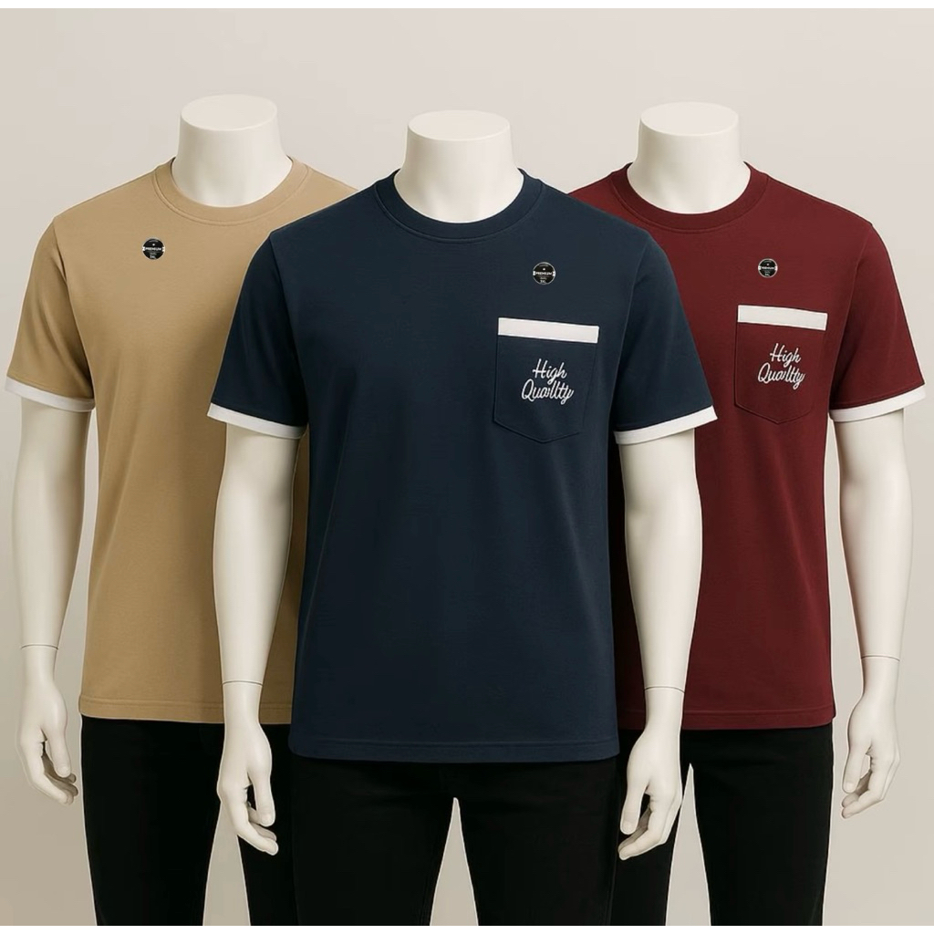 PAKET 3PCS 100K  KAOS POLOS POCKET SAKU PRIA DISTRO DEWASA | KAOS DISTRO PRIA | KAOS KANTONG