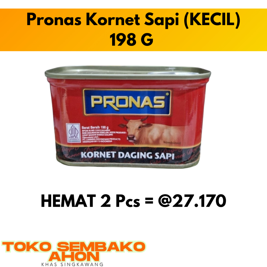 

Pronas Kornet Sapi 198 g (KECIL) / Kornet Pronas Daging Sapi / Daging Kornet Kaleng Pronas 198gr / Kornet Siap Makan