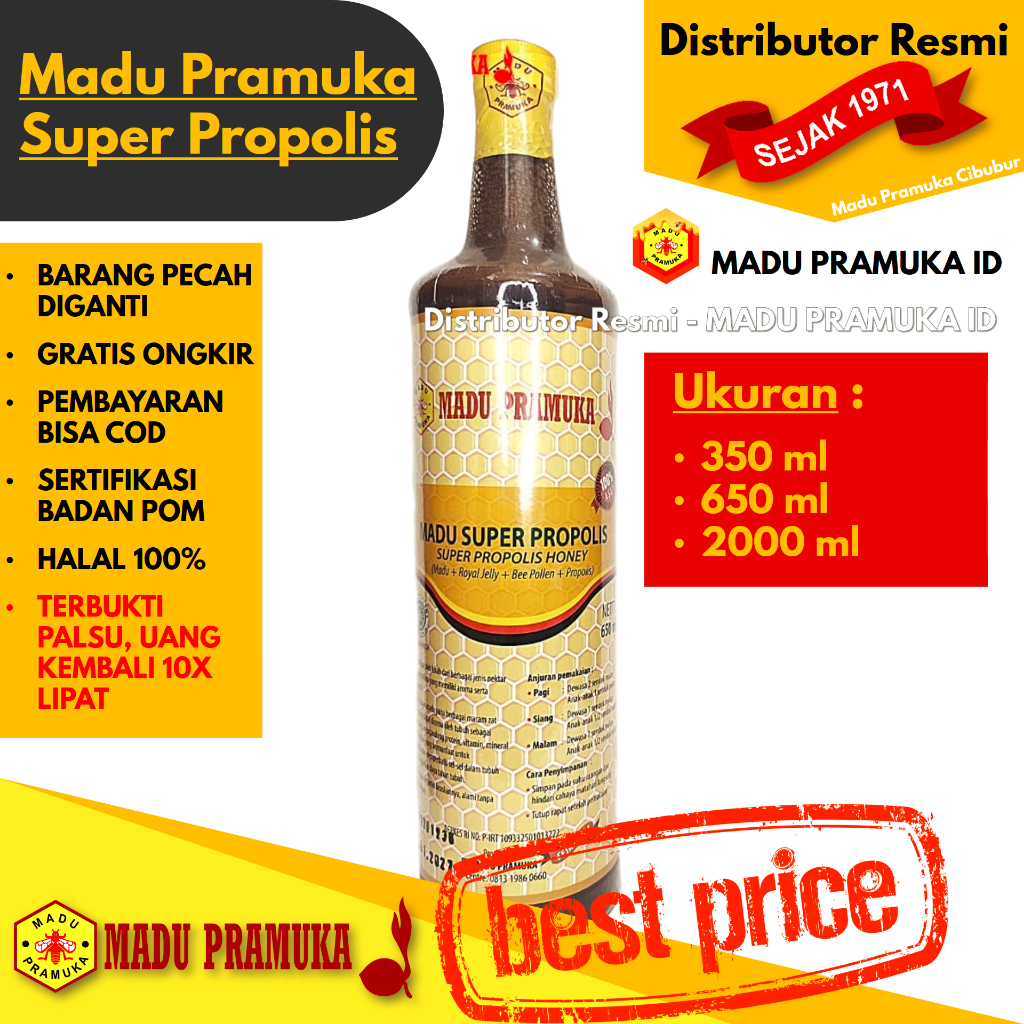 

Madu Pramuka SUPER PROPOLIS (+ Bee Pollen + Royal Jelly + Bee Propolis) 350 ML 650 ML 2000 ML 2 L Liter Curah - Asli Original Alami Murni Murah - Resmi Official Store Star Seller
