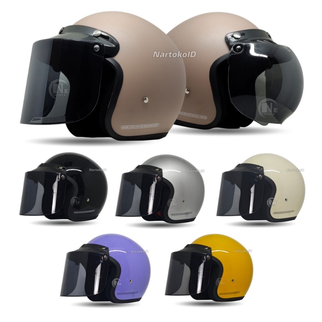 Helm Bogo Retro SNI Full Leher Cewek Cowok Dewasa