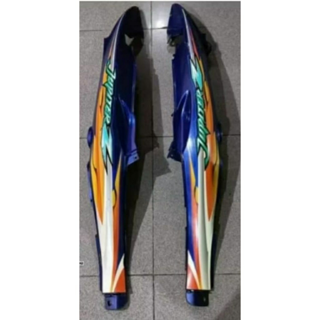 cover body jupiter z lama old warna hitam, putih, silver, biru set dengan striping