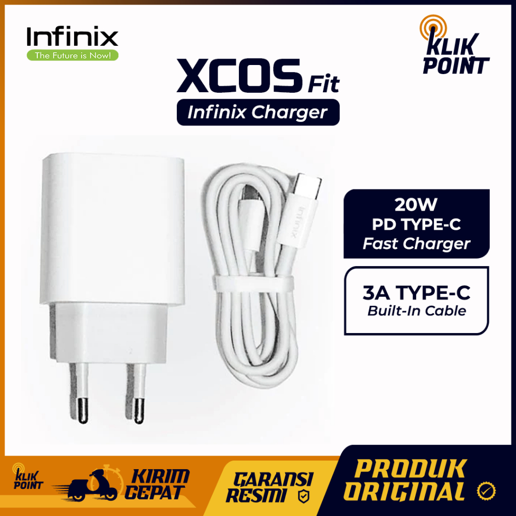 Charger Type C Infinix XC05 Kit - 20W Fast Charging Adaptor with Cable Casan HP Murah Original 100%