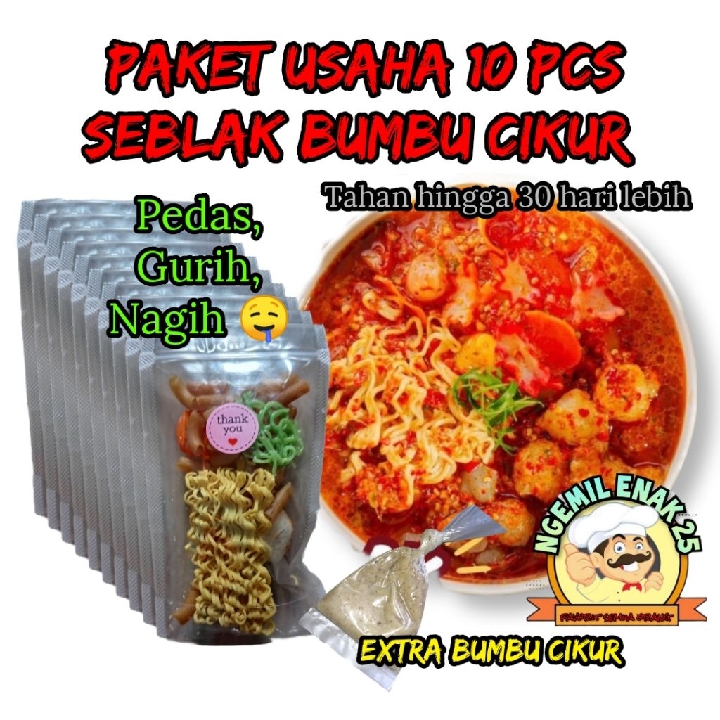 

Seblak Instan paket 10pcs Komplit dengan Extra Bumbu kencur Pedas gurih