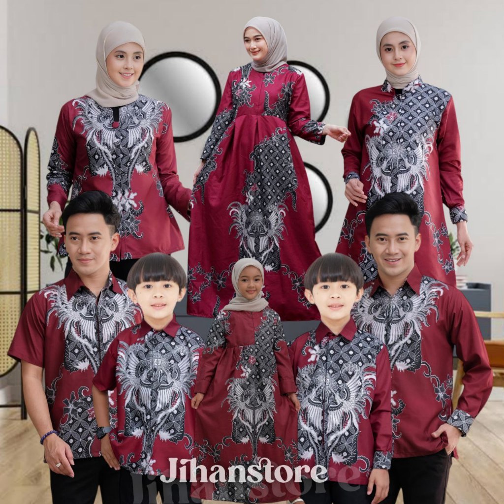 BAJU BATIK COUPLE KLUARGA || BATIK COUPLE AYAH IBU TUNIK WANITA DAN ANAK LAKI LAKI | MOTIF LAYANG MA